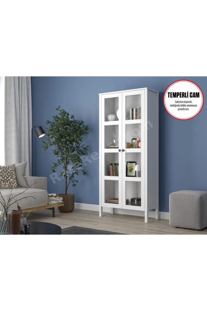 Sakura Romy Cam Kapaklı Çok amaçlı dolap/Kitaplık/Vitrin-wood Beyaz-minifiks Bağlantılıa
