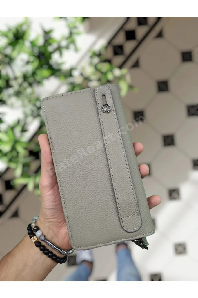 904 Hakiki Deri Kişiye Özel Telefon Hazneli Dıştan Çıtçıtlı Cüzdan El Çantası