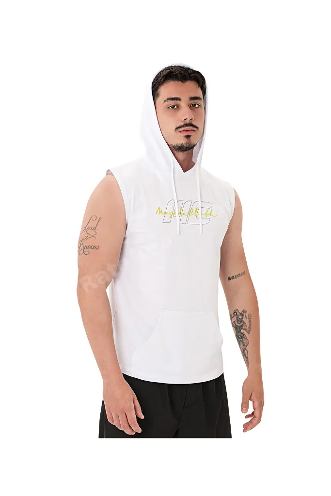 Icon Kapüşonlu Kolsuz T-Shirt Beyaz