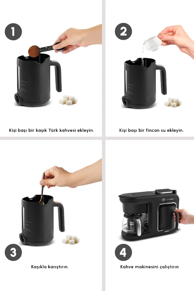 Hatır Plus Barista 6 In 1 Latte Cappucino ve Közde Türk Kahvesi Makinesi Black Silver