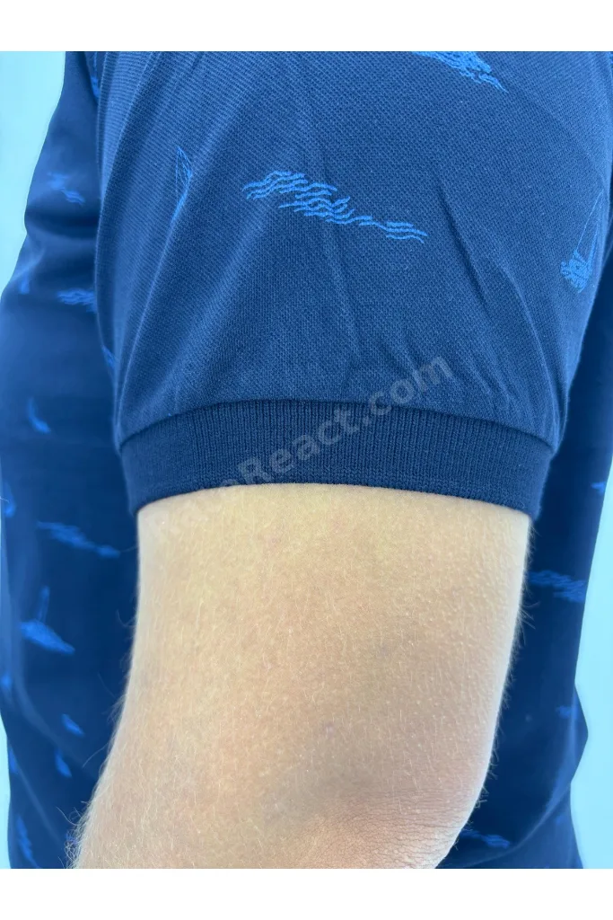 Büyük Beden Polo Yaka Düğmeli Yelken Figür Baskılı Erkek Tshirt