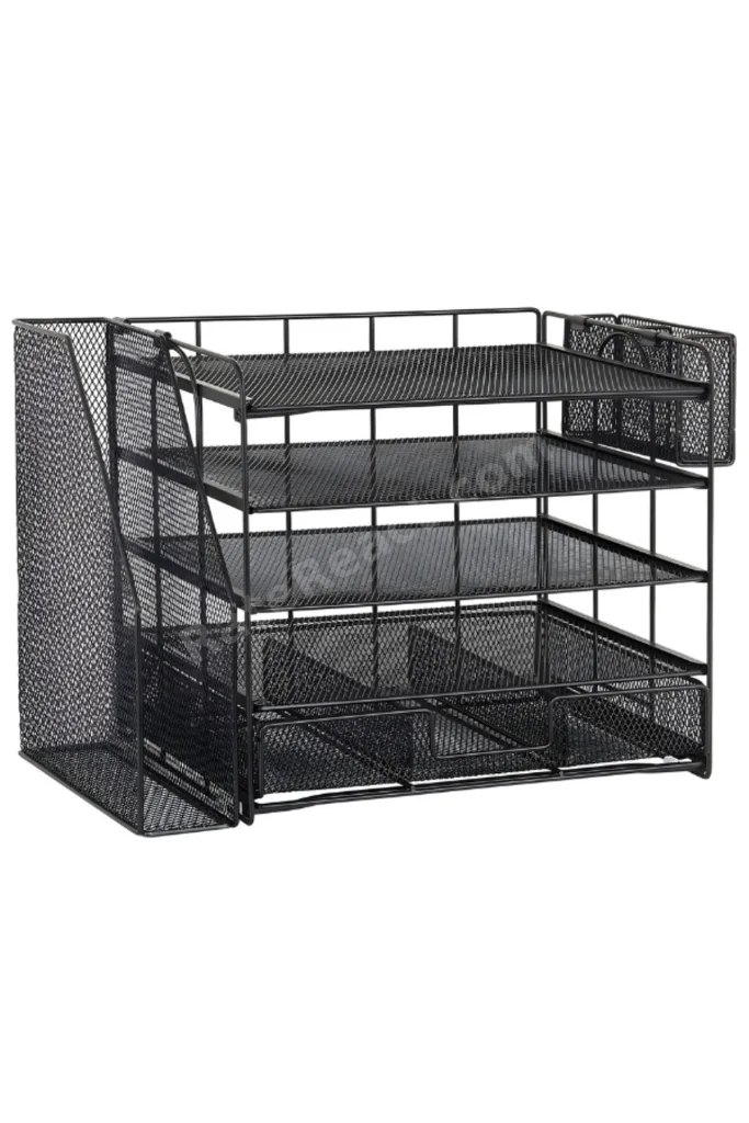 Siyah Metal Mesh 4 Katlı Masaüstü Organizer Dosyalık Çekmeceli Kalemlikli 34.5x22x30 cm 9209