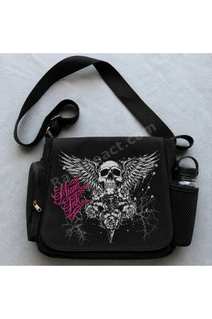 Skeleton Baskılı Unisex Siyah Messenger Bag Hacimli Postacı Çanta/ Laptop Çantası/ Okul Çantası