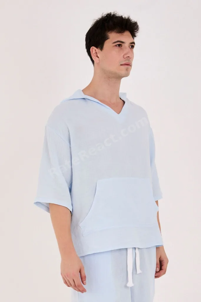 %100 Pamuk 2XS-10XL Arası Bol Kesim Yazlık Hoodie Bebe Mavi