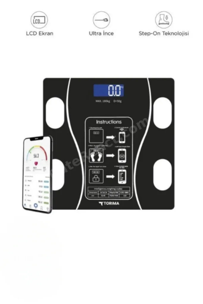 Dijital LCD Banyo Baskül Yağ Su Kas Ölçümü Vücut Kitle Endeksi Bluetooth Kilo Ölçer Tartı
