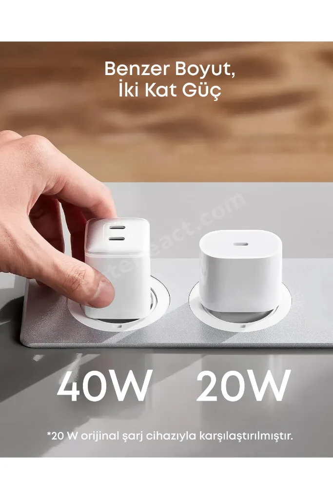 Nano 521 Şarj Cihazı, 40W, PIQ 3.0, USB-C Çift Bağlantı Noktalı, Siyah - A2038