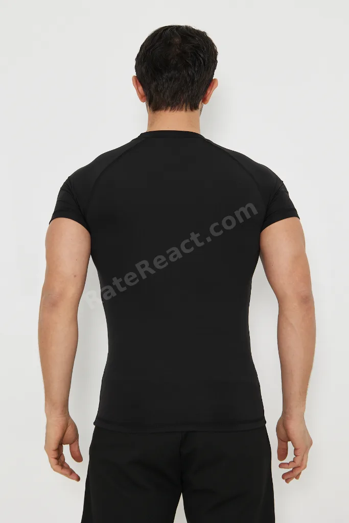 Erkek Siyah Kolları Dar Kesim Compression Gym Fitness Spor T-shirt
