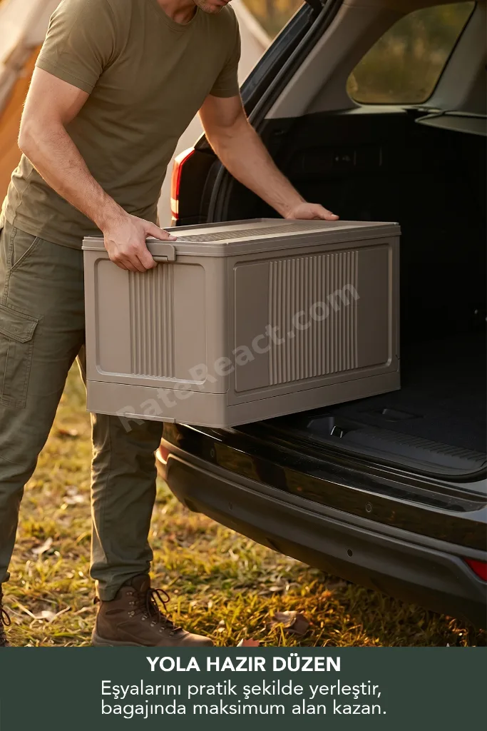 Lavine (LARGE) Katlanır Kamp Depolama Sandığı L Size 55lt Portatif Kasa Saklama Kabı Organizer