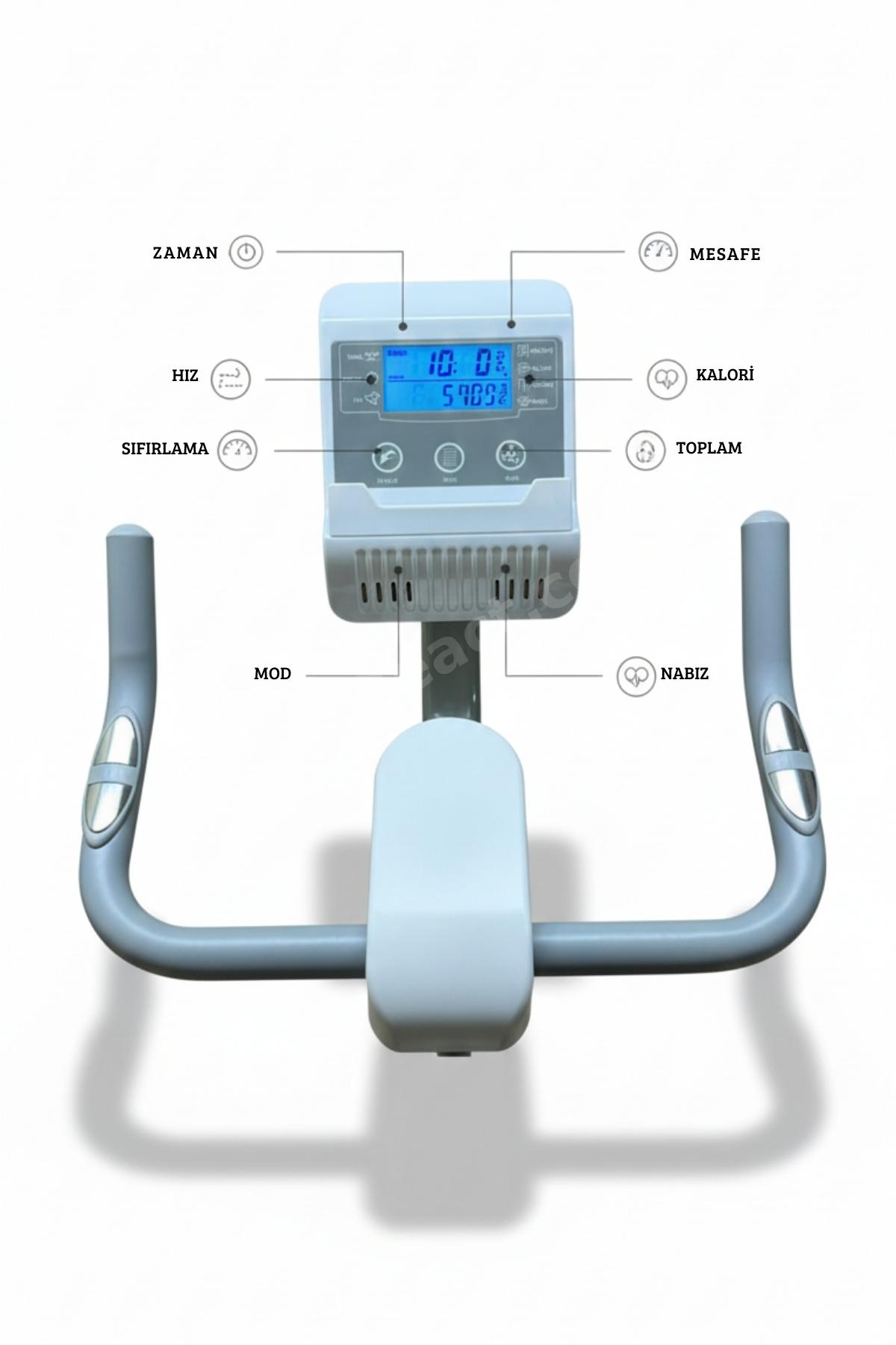Manyetik Kondisyon Bisikleti – 4 Kg Volan, 120 Kg Kapasite, Uygulamalı, 9 Kademe Direnç, Nabız Ölçer