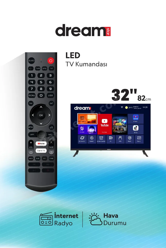 32DSE100 - 32" 82 Ekran Uydu Alıcılı Smart Wifi HD Led TV