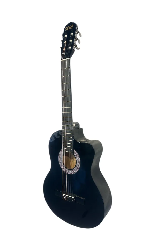 Kesik Kasa Siyah Klasik Gitar Sap Ayarlı 4/4 Tam Boy Kılıf Askı Pena Kapo Çevirici Bez