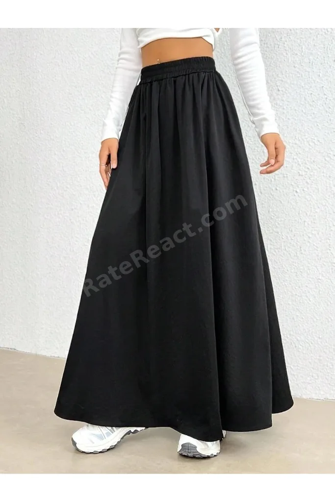 Kadın Cepli Beli Lastikli Poplin Kumaş Kloş Etek Boy 90 CM