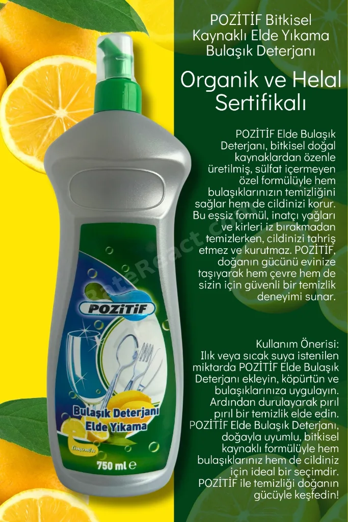 Bitkisel Elde Yıkama Bulaşık Deterjanı - %100 Doğal Ve Ferah Temizlik (750 ML) Yerli Üretim