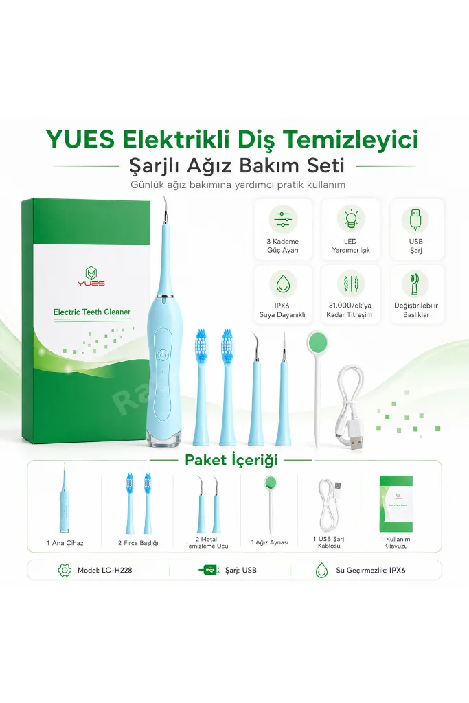 Ultrasonik Diş Bakım Cihazı Şarjlı Plak ve Tartar Temizleyici Şarjlı Diş Fırçası Ağız Bakım Seti