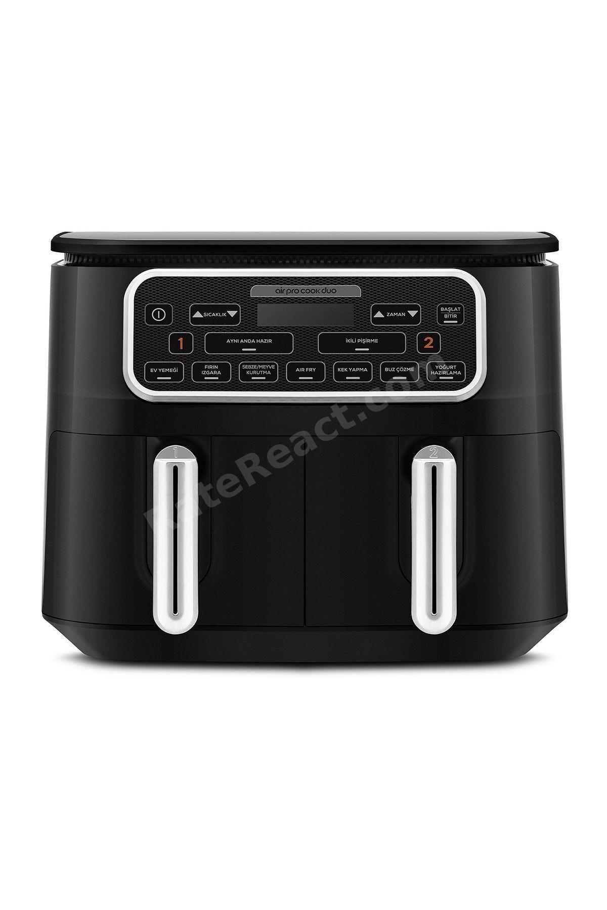 Air Pro Cook Duo Ev Yemeği XXXL 4+4 Litre Airfryer Black Chrome 8 Kişilik