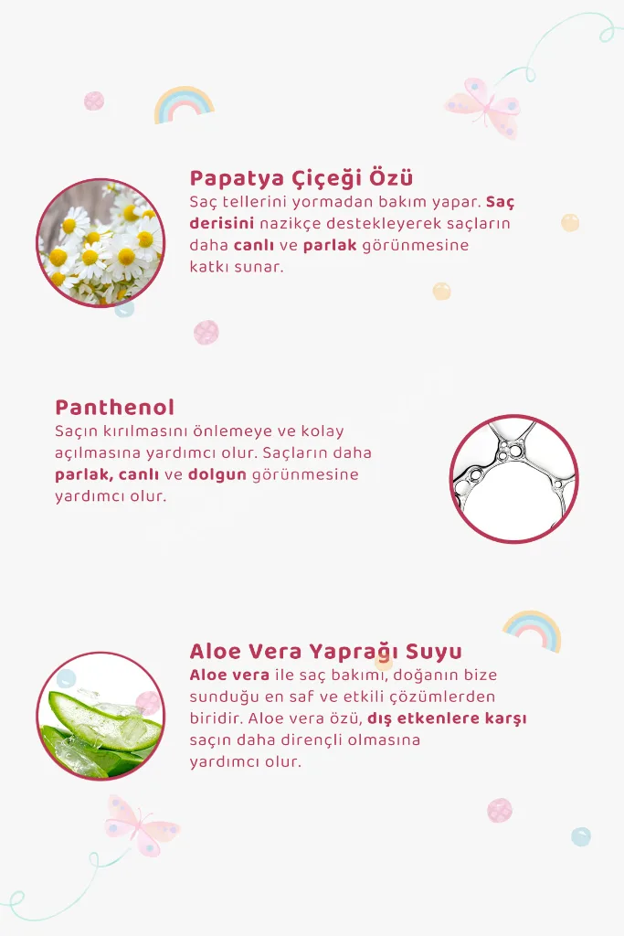 %100 Organik Vegan Kolay Saç Tarama Spreyi Çocuklar İçin Nemlendirici Lavanta Papatya Özlü 200ML