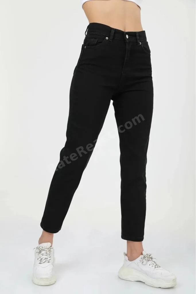 Giulia Ramrod Siyah Mom Jeans Yüksek Bel Boyfriend Pantolon