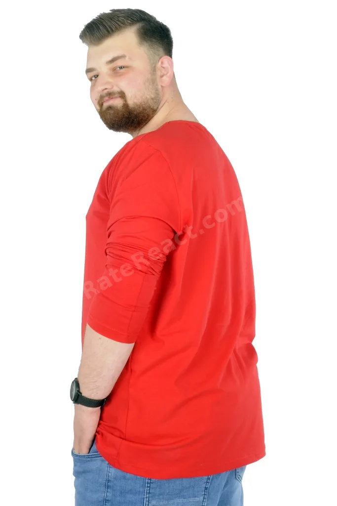 Mode XL Büyük Beden Erkek Tshirt Likralı Bisiklet Yaka 20102 Kırmızı