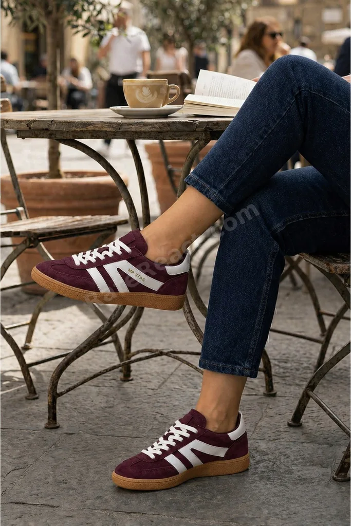 Rahat Bağcıklı Günlük Spor Ayakkabı Kadın Sneaker Bordo