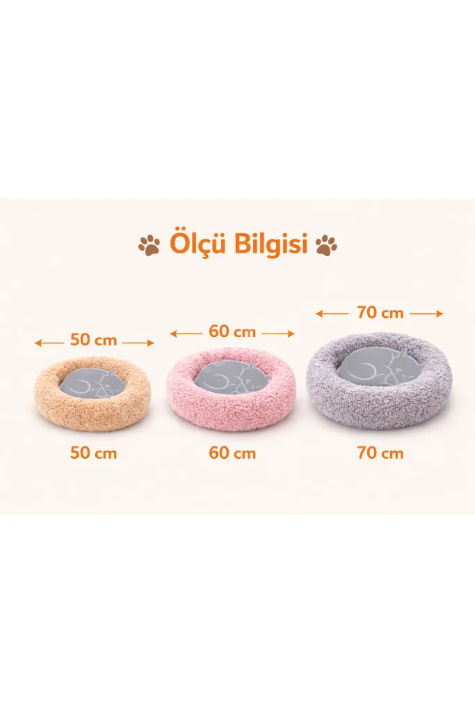Donut Kedi Yatağı Peluş Kedi Minderi Yuvarlak Yumuşak Kedi Köpek Yatağı Gri Bej Pudra