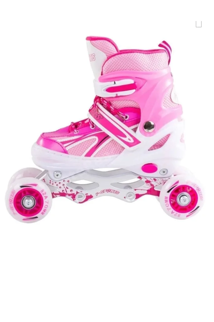 Pembe Çift Sıra Ayarlanabilir Alıştırma Pateni Kask Dizlik Seti
