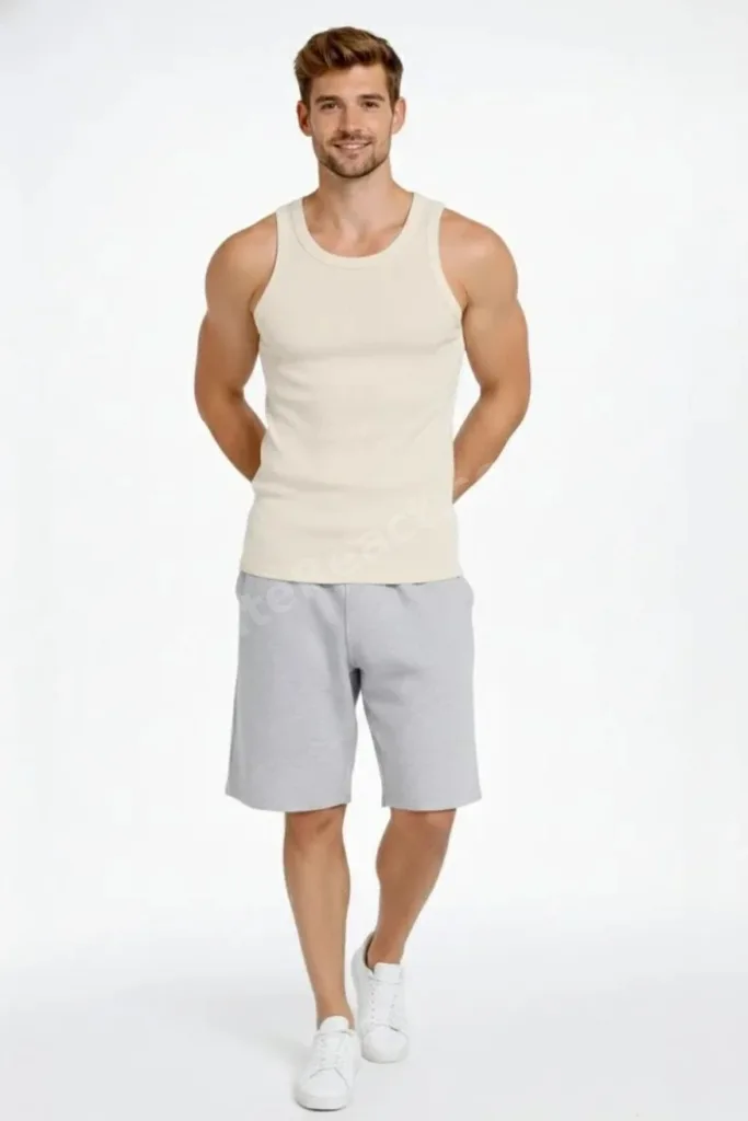 Erkek Fitilli Atlet Sıfır Yaka Slim Fit Arka Baskılı Spor Atlet