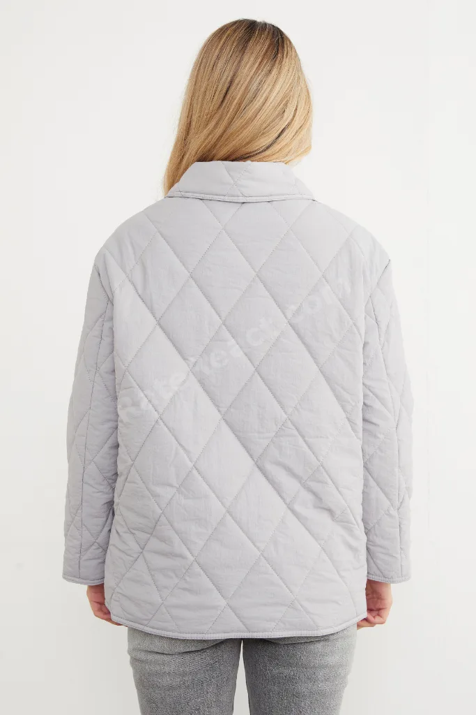 Kapitone Desenli Oversize Düğmeli Mont