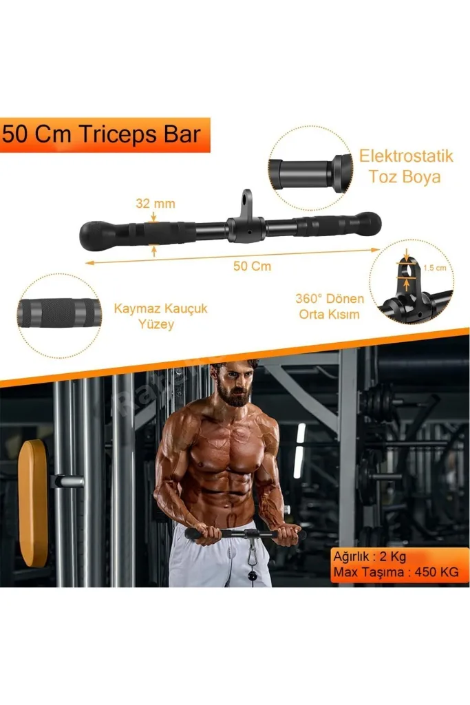 6'li Fitness Aparat Seti - Lat Pushdown - V Bar - Rowing Bar - Triceps Bar - Triceps Halatı