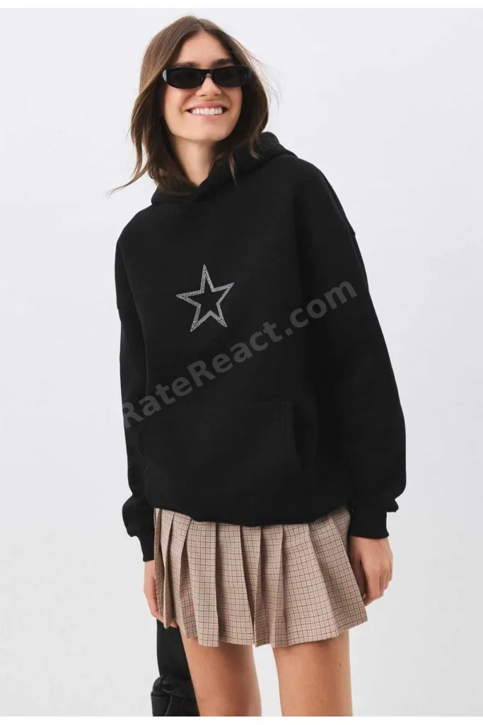 Unisex Star Stroke Taş Baskılı Sweatshirt Siyah hoodie oversize battal Geniş Kesim Kapüşonlu