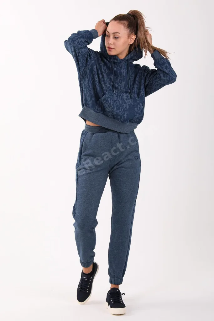 Oversize Kadın Kapüşonlu Navymelanj Sweatshirt