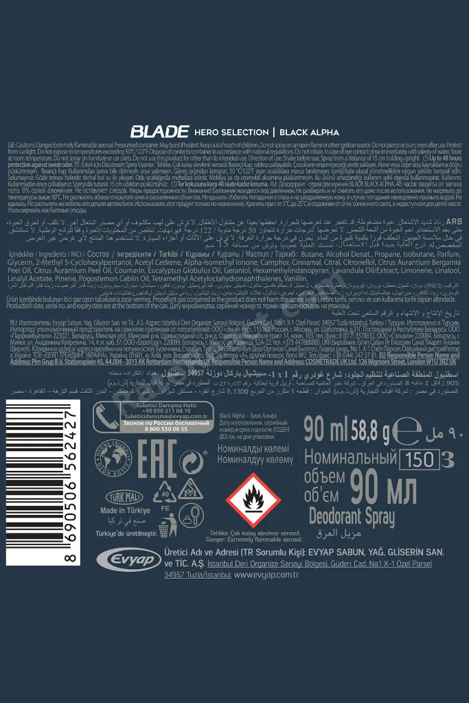 Black Alpha Erkek Alüminyumsuz Deodorant 4x90 Ml Hızlı Kurur, Leke Bırakmaz