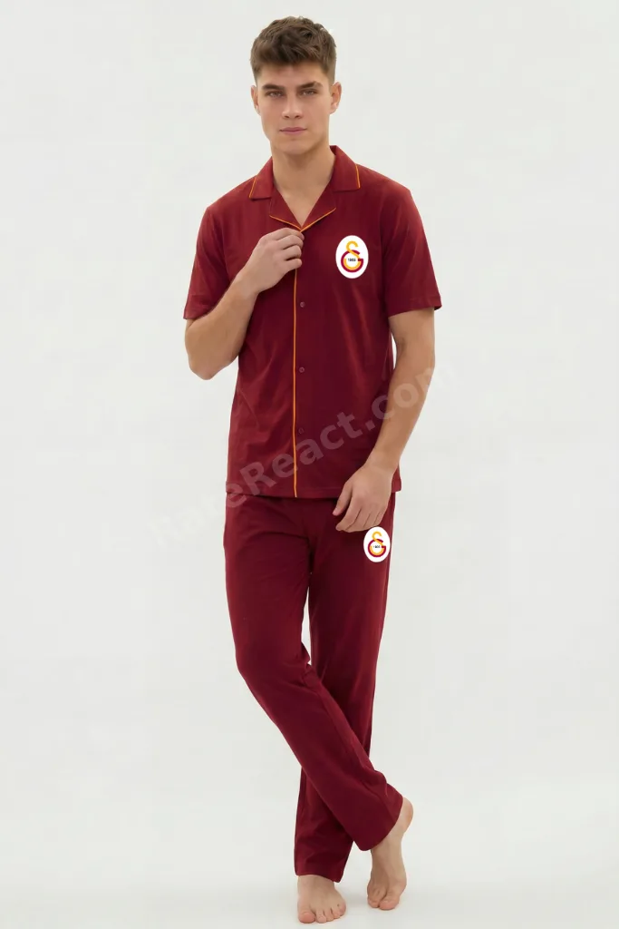 Orijinal Lisanslı Erkek Düğmeli Kare Yaka Pijama Takım