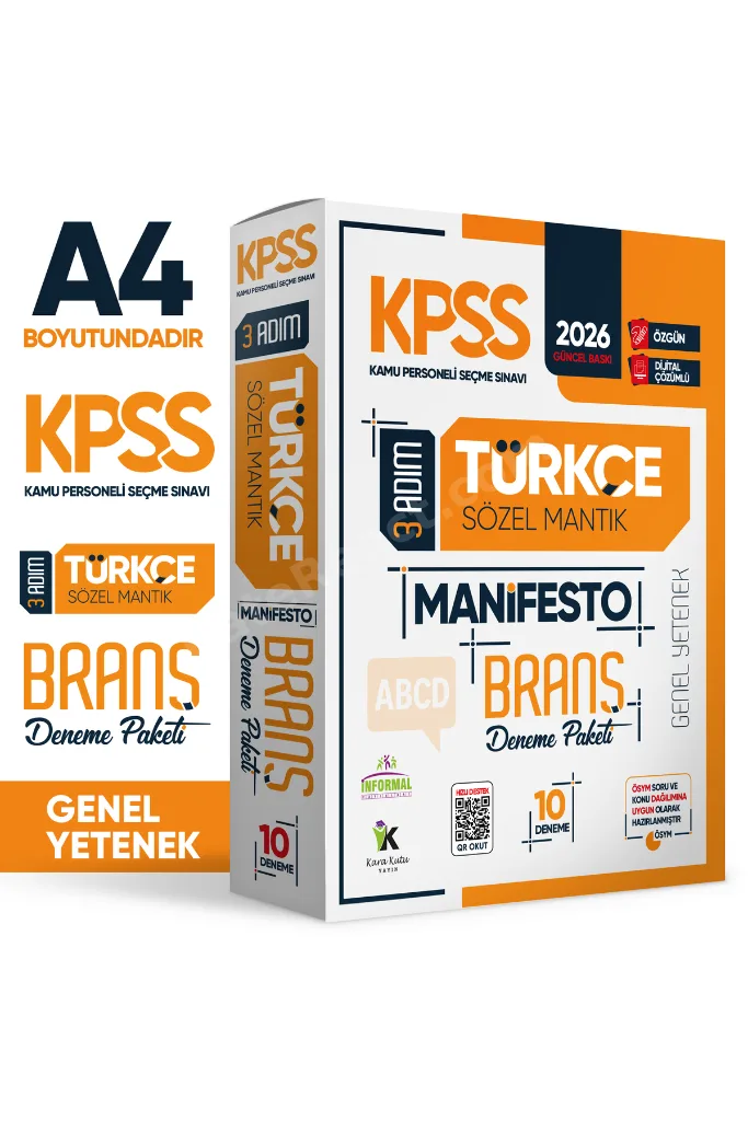 2026 KPSS Türkçe 3 Adım Manifesto Branş Deneme Paketi 10lu Dijital Çözümlü (Sözel Mantık Dahildir)