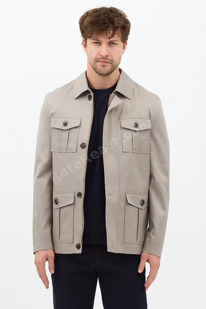Fred Erkek Vizon İtalyan Kesim Slim Fit İlkbahar-Sonbahar Trençkot-Mont