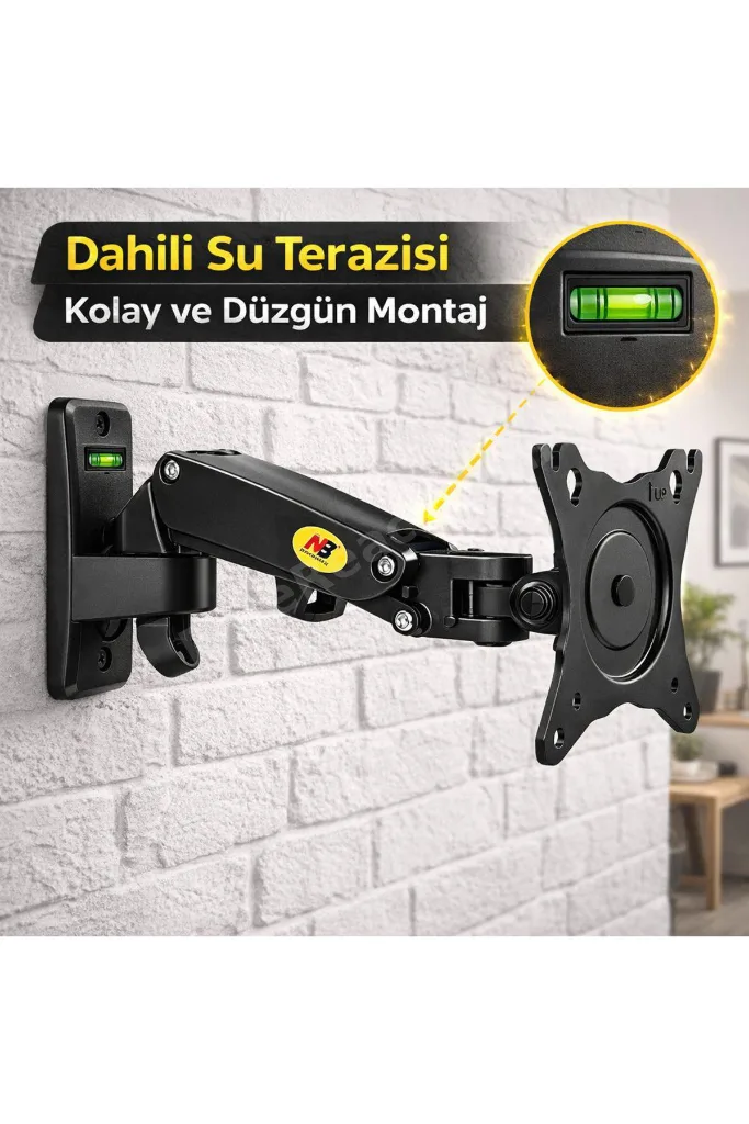 North Bayou Nb F120 Duvar Monitör TV Askı Aparatı Tutucu Kolu Su Terazili 17-27 inç Hareketli