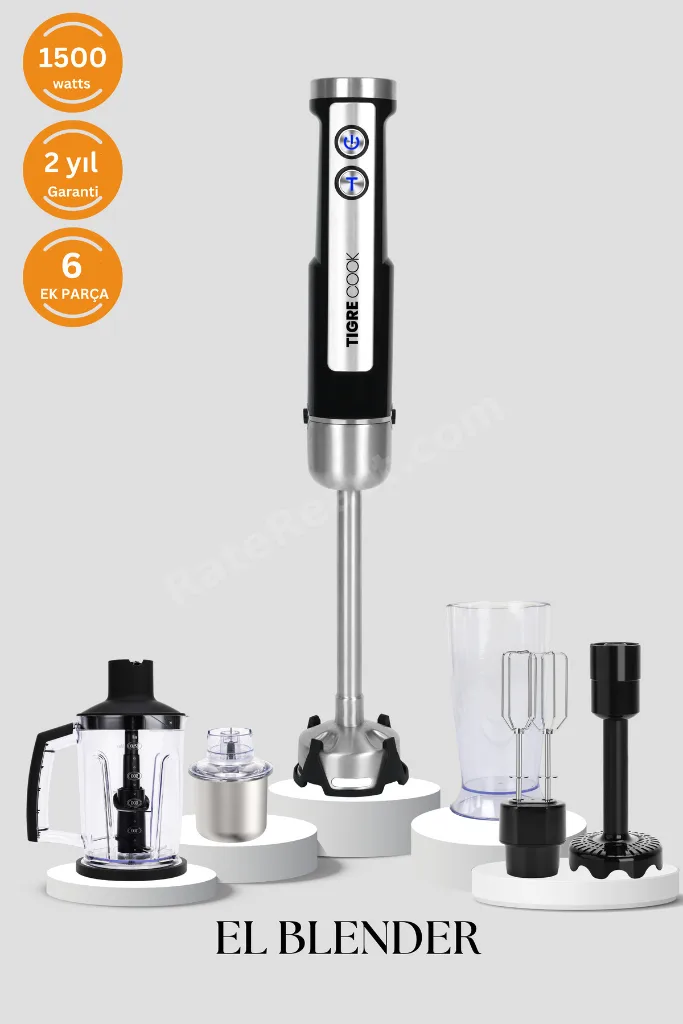 Çok Fonksiyonlu El Blender Seti, 1500W, Doğrayıcı, Öğütücü, Ezici