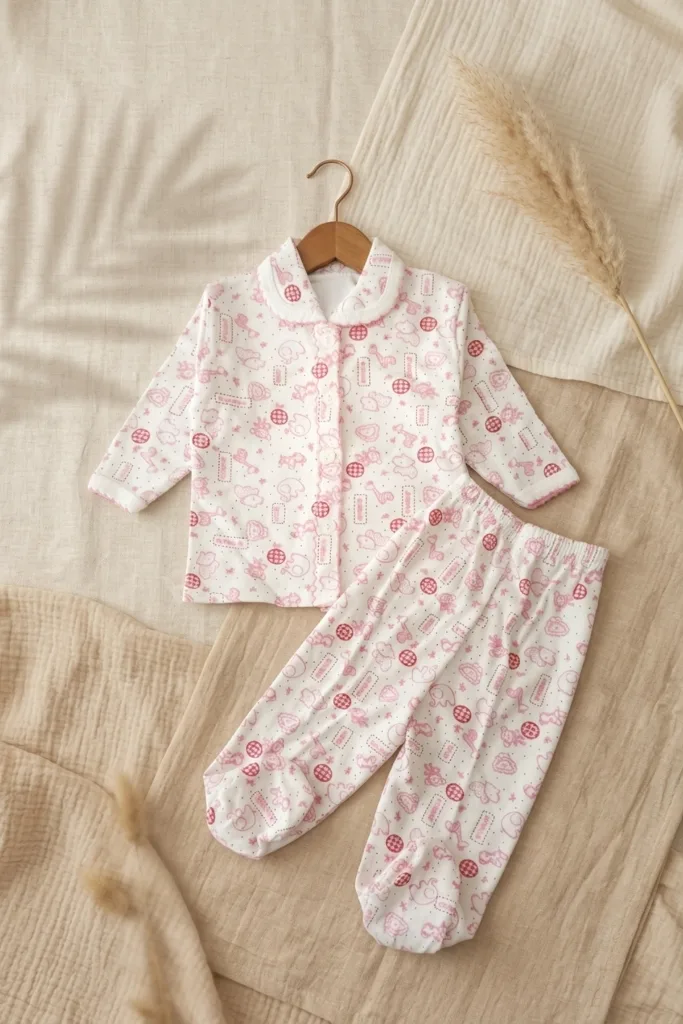 Mila Soft Safari Pembe Hayvan Figürlü %100 Pamuklu Patikli Bebek Pijama Takımı - Yumuşak Dokulu 2'li