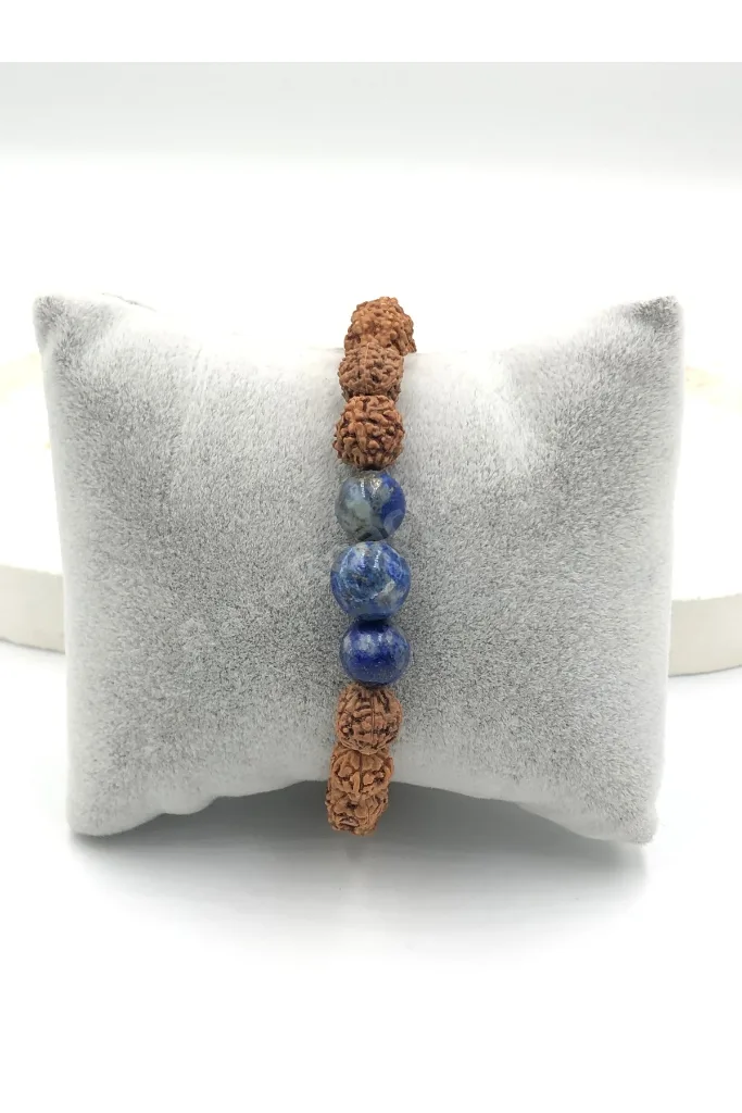 Tasarım Rudraksha Lapis Taşı Doğaltaş 8mm Unisex Bileklik