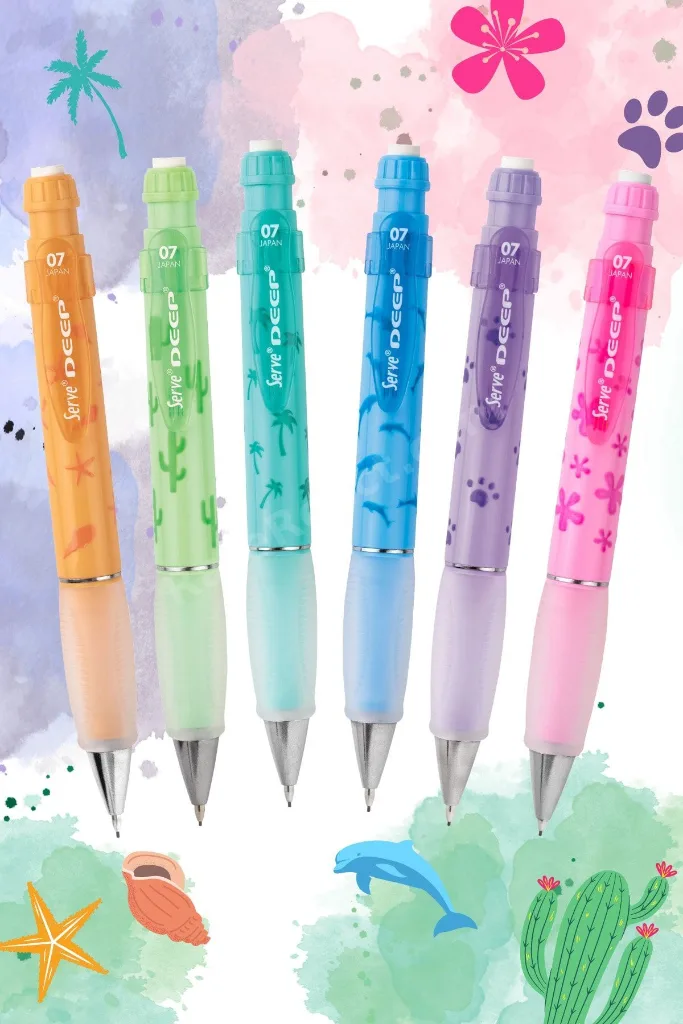 Deep 0.7 Mm Mekanik Kurşun Kalem Pastel Doğa Desenli 6'lı Set