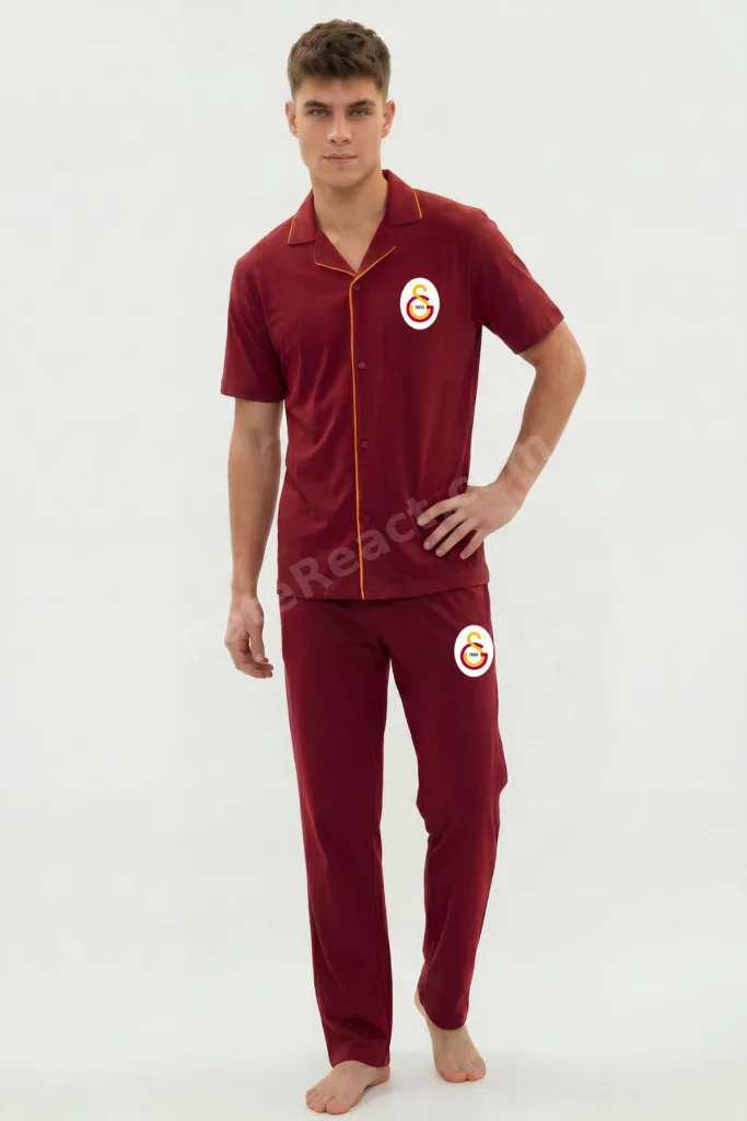 Orijinal Lisanslı Erkek Düğmeli Kare Yaka Pijama Takım