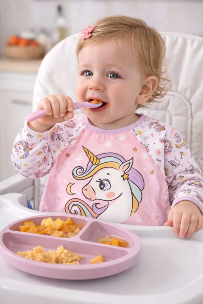 Bebek Unicorn Desenli Su Geçirmez Uzun Kollu Mama Ve Etkinlik Önlüğü