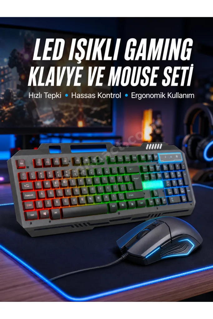 Işıklı Oyuncu Q Klavye Mouse Seti Siyah Gaming Oyuncu Klavye Yeni Nesil