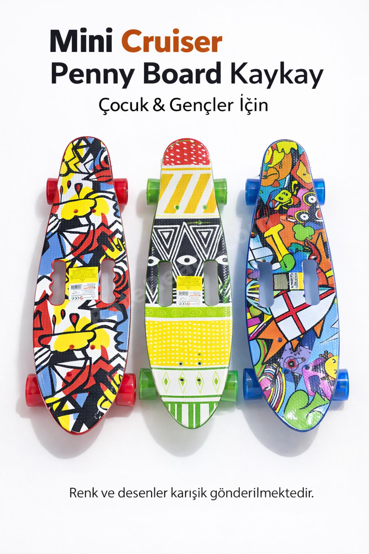 Penny Board Kaykay 80 cm – Çocuk & Gençler İçin Kaymaz Yüzeyli Renkli Tekerlekli – Karışık Desen
