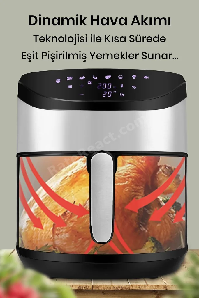 Foodfry İnox XXL Özel Tasarım Tutma Kolu Sessiz Fanlı Dokunmatik Airfryer Yağsız Sıcak Hava Fritözü