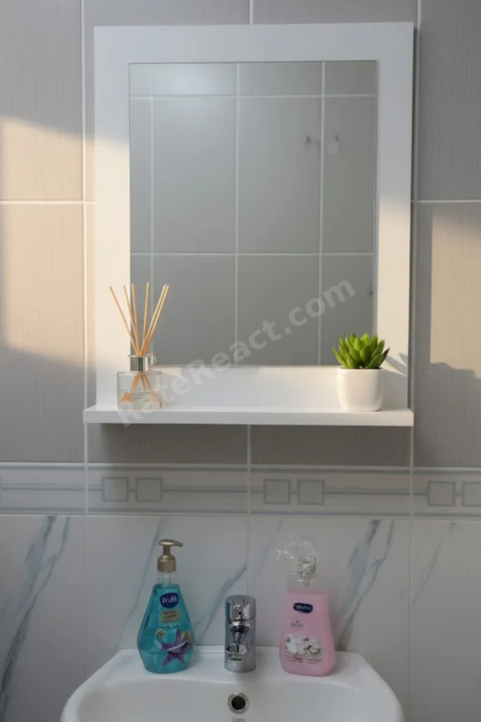 Raflı Banyo Aynası Beyaz , Lavabo, Wc , Dresuar , Koridor , Mutfak , Makyaj 60x45 Beyaz Dik Ayna
