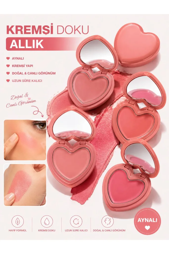 Kalpli Aynalı Krem Allık - Doğal Glow Etkili ve Uzun Süre Kalıcı Soft Pink Blush (ISLAK GÖRÜNÜM)