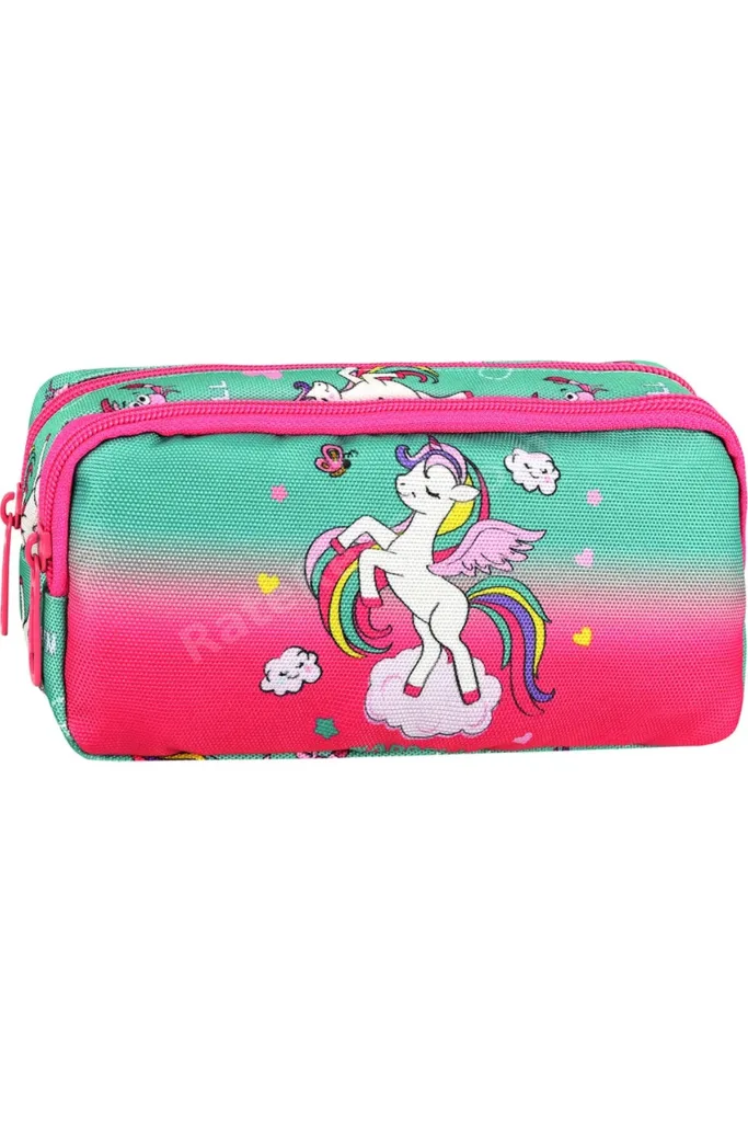 Lisanslı Fuşya Unicorn Desenli İlkokul Çantası Beslenme Çantası ve Kalemlik
