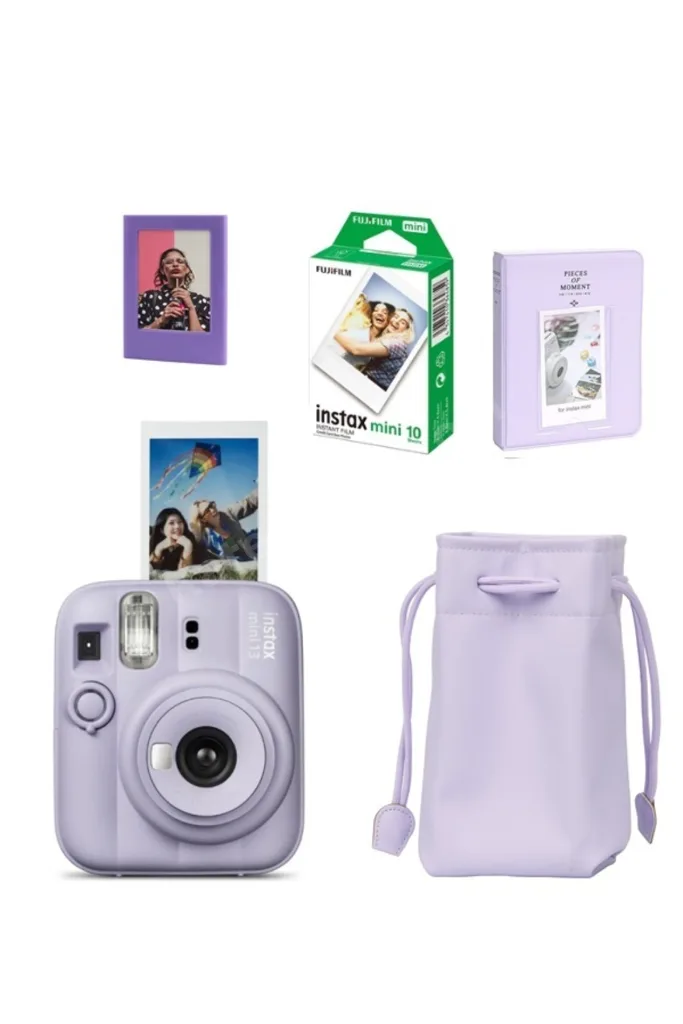 Instax Mini 13 Fotoğraf Makinesi-Büzgülü Kılıf-10'lu Film-64lü PVC Albüm ve Mıknatıslı Çerçeve Seti