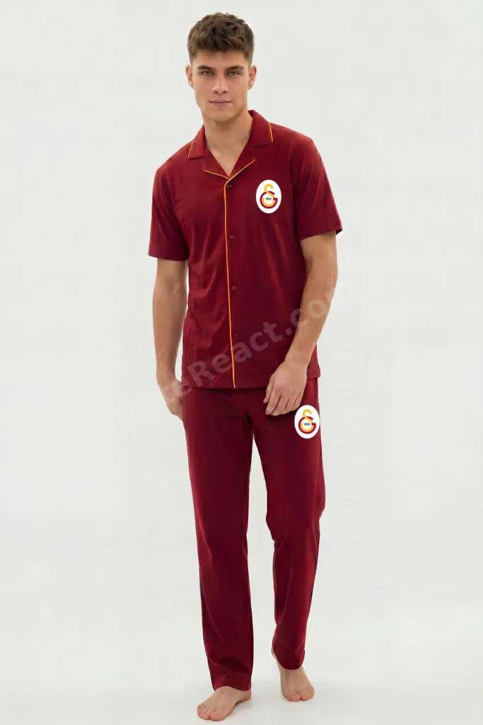 Orijinal Lisanslı Erkek Düğmeli Kare Yaka Pijama Takım