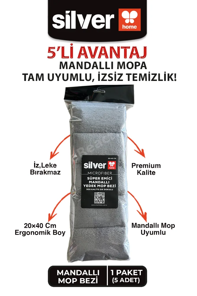 5'li Mandallı Mop Uyumlu Mikrofiber Yedek Mop Bezi Yıkanabilir Parke Fayans Laminat İçin